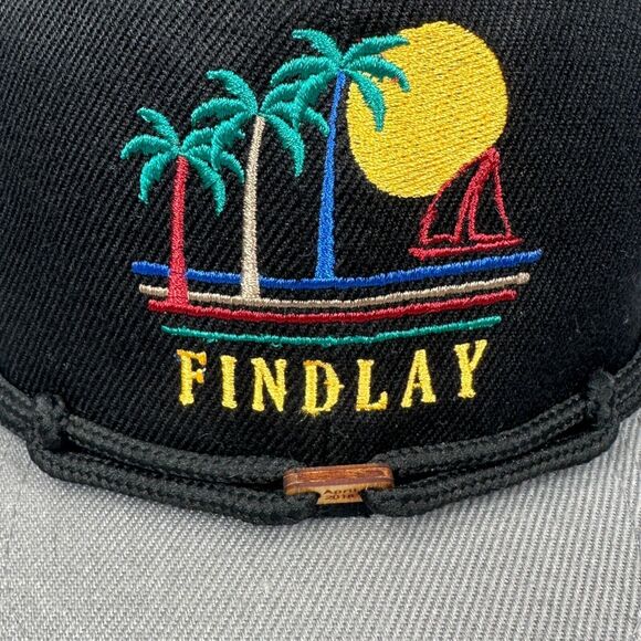 Findlay Rope Snapback Hat Cap Men's One Size Palm Trees Sun Boat Black Gray - Picture 2 of 8